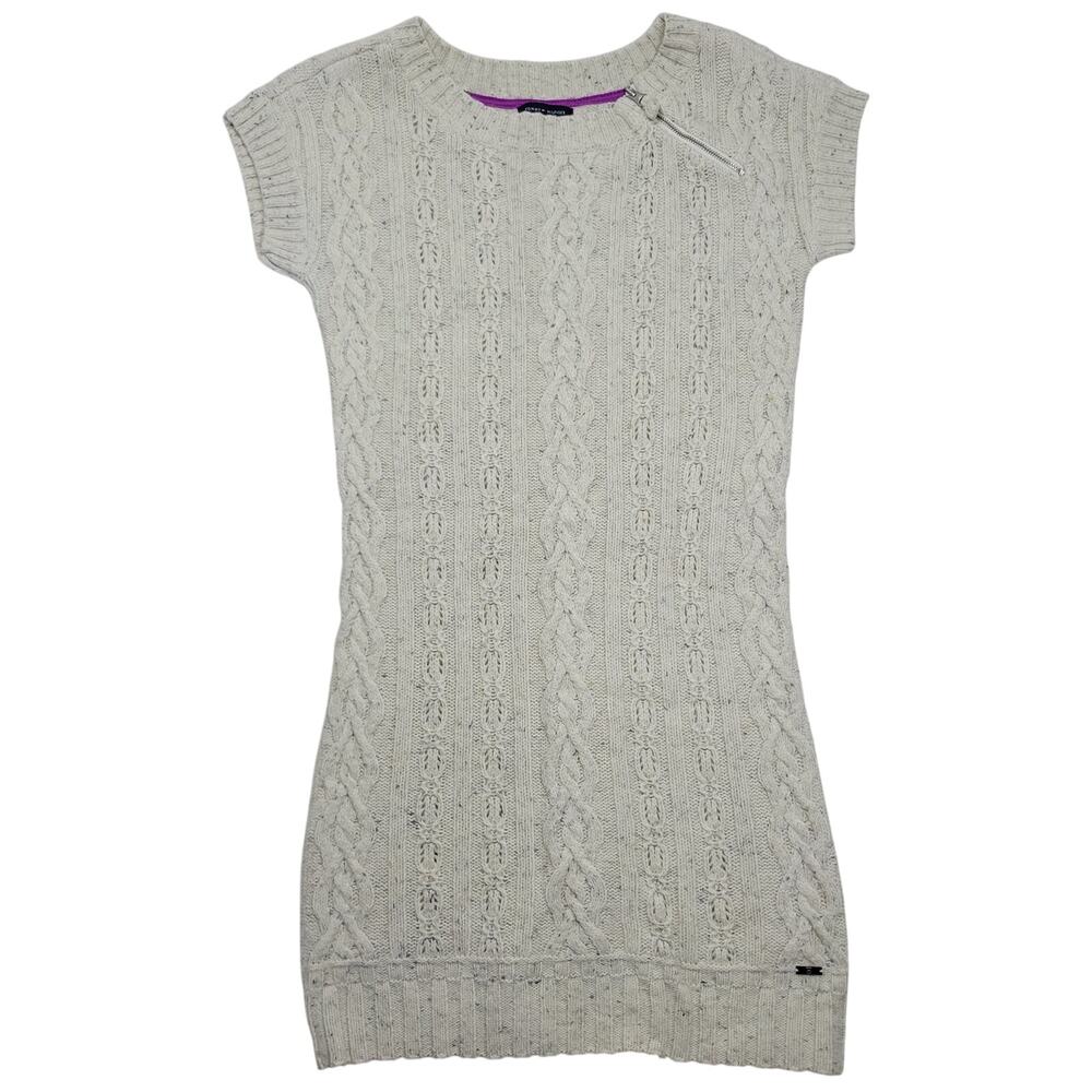 Tommy Hilfiger Sweater Dress sze S Cable Knit Flecked Wool Angora Ivory Grey Zip